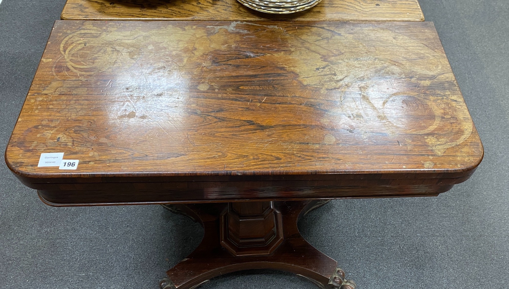 A Victorian rosewood folding card table, width 88cm, depth 45cm, height 78cm